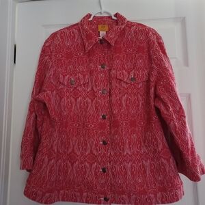 Ruby Rd. Womens Size 22W Red Jean Jacket with White Pattern
